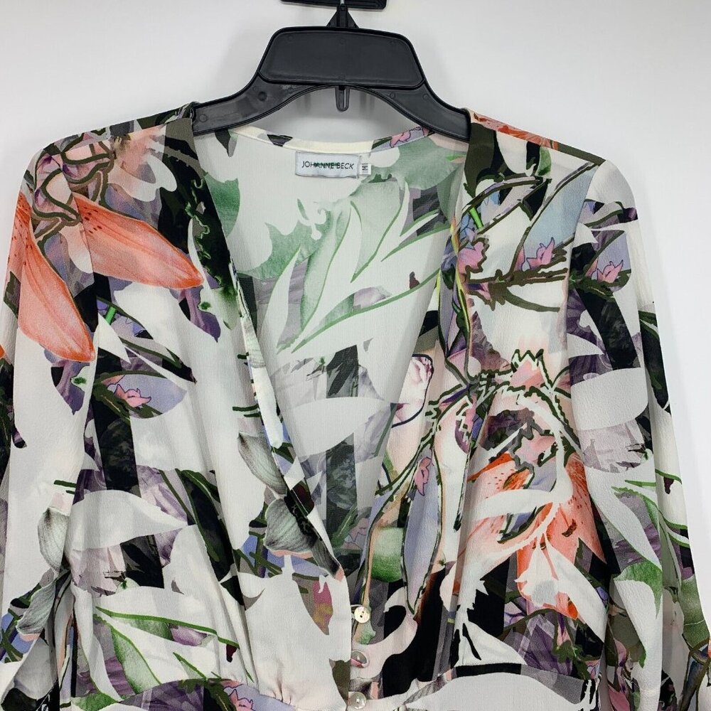 Johanne Beck Dress Floral Print V Neck Button Down Hi Lo Maxi - Picture 4 of 13